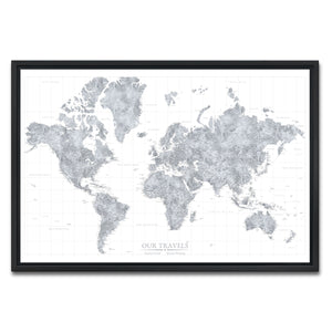 AUTO-MOCKUP WHITE | Slate World Push Pin Map | Black Frame | group=3x2