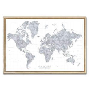 AUTO-MOCKUP WHITE | Slate World Push Pin Map | Natural Frame | group=3x2