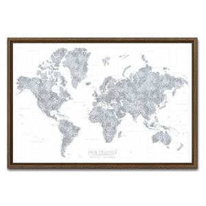 AUTO-MOCKUP WHITE | Slate World Push Pin Map | Walnut Frame | group=3x2