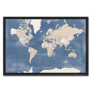 AUTO-MOCKUP WHITE | Soft Steel World Push Pin Map | Black Frame | group=3x2