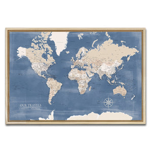 AUTO-MOCKUP WHITE | Soft Steel World Push Pin Map | Natural Frame | group=3x2