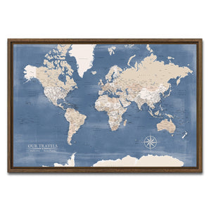 AUTO-MOCKUP WHITE | Soft Steel World Push Pin Map | Walnut Frame | group=3x2