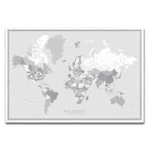 AUTO-MOCKUP WHITE | Steel & Ash World Push Pin Map | White Frame | group=3x2
