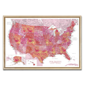 AUTO-MOCKUP WHITE | Sunset Horizon US Push Pin Map | Natural Frame | group=3x2