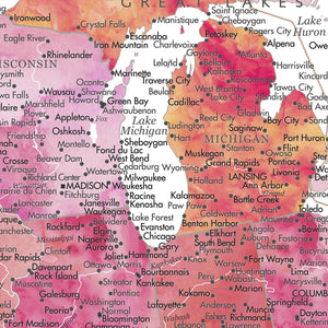 Detail crop of Sunset Horizon US Push Pin Map showing map colors, labels, and cartographic detail