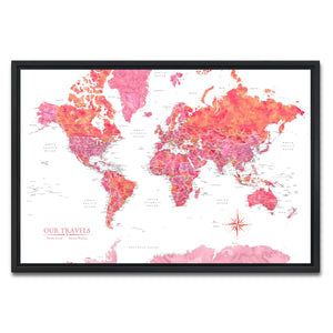 AUTO-MOCKUP WHITE | Sunset World Push Pin Map | Black Frame | group=3x2