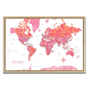 AUTO-MOCKUP WHITE | Sunset World Push Pin Map | Natural Frame | group=3x2