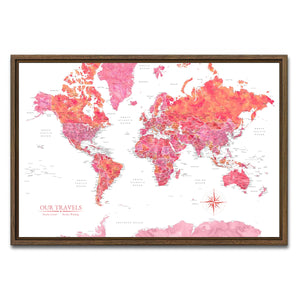 AUTO-MOCKUP WHITE | Sunset World Push Pin Map | Walnut Frame | group=3x2