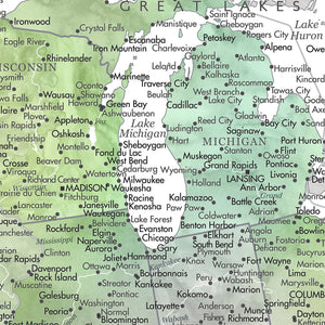 Detail crop of Tealstone US Push Pin Map showing map colors, labels, and cartographic detail