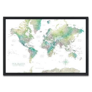 AUTO-MOCKUP WHITE | Tealstone World Push Pin Map | Black Frame | group=3x2