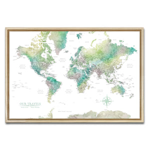 AUTO-MOCKUP WHITE | Tealstone World Push Pin Map | Natural Frame | group=3x2