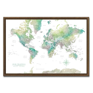 AUTO-MOCKUP WHITE | Tealstone World Push Pin Map | Walnut Frame | group=3x2