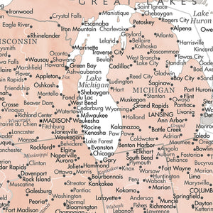 Detail crop of Terracotta US Push Pin Map showing map colors, labels, and cartographic detail