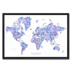 AUTO-MOCKUP WHITE | Twilight Skies World Push Pin Map | Black Frame | group=3x2