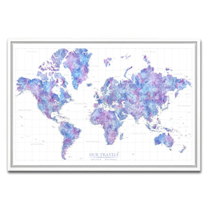 AUTO-MOCKUP WHITE | Twilight Skies World Push Pin Map | White Frame | group=3x2