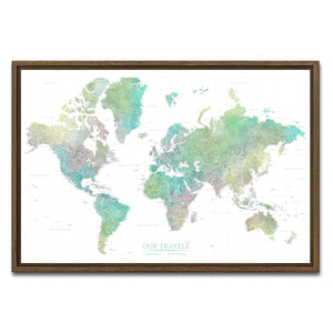 AUTO-MOCKUP WHITE | Verdant World Push Pin Map | Walnut Frame | group=3x2