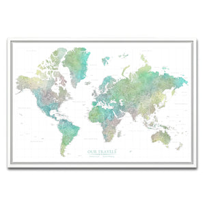 AUTO-MOCKUP WHITE | Verdant World Push Pin Map | White Frame | group=3x2