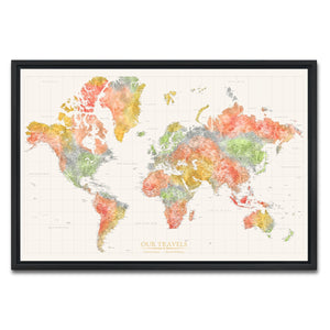 AUTO-MOCKUP WHITE | Vivid Shores World Push Pin Map | Black Frame | group=3x2