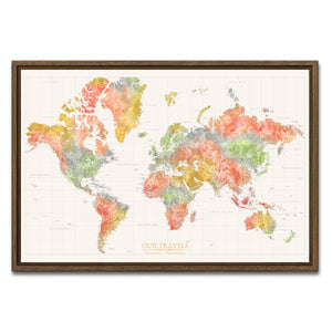 AUTO-MOCKUP WHITE | Vivid Shores World Push Pin Map | Walnut Frame | group=3x2