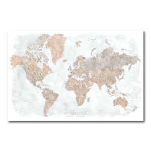 AUTO-MOCKUP WHITE | Wanderlust Watercolor World Push Pin Map | No Frame | group=3x2