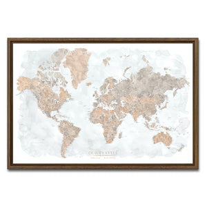 AUTO-MOCKUP WHITE | Wanderlust Watercolor World Push Pin Map | Walnut Frame | group=3x2
