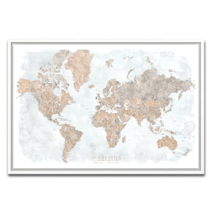 AUTO-MOCKUP WHITE | Wanderlust Watercolor World Push Pin Map | White Frame | group=3x2