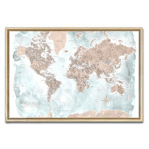 AUTO-MOCKUP WHITE | Wanderlust World Push Pin Map | Natural Frame | group=3x2