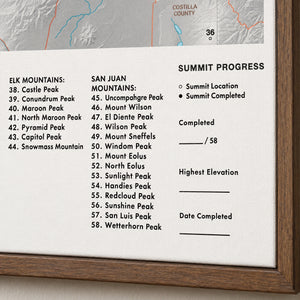 Colorado 14ers Push Pin Summit Tracker